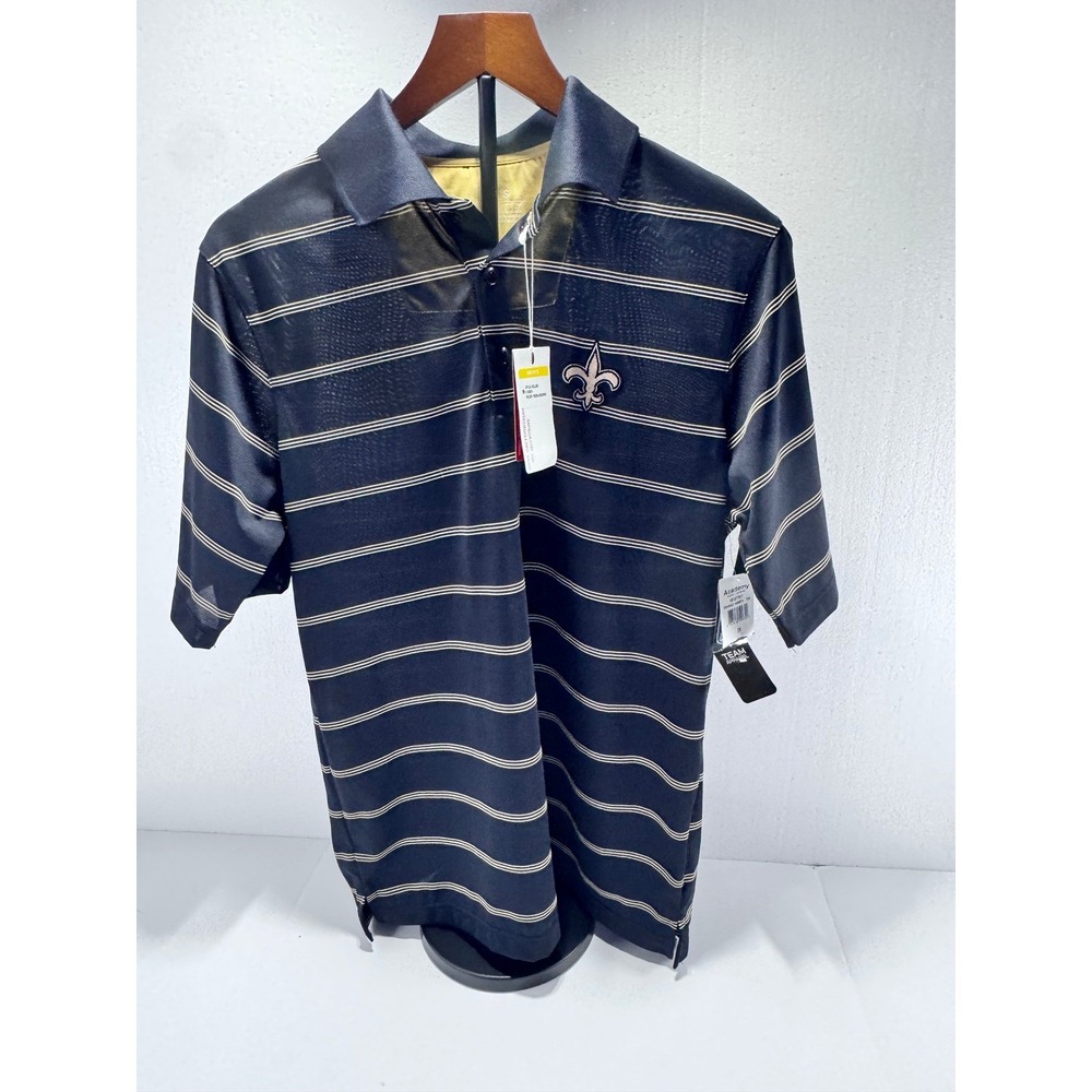 Antigua NFL New Orleans Saints Polo‎ Shirt Small Black Gold Striped Performance